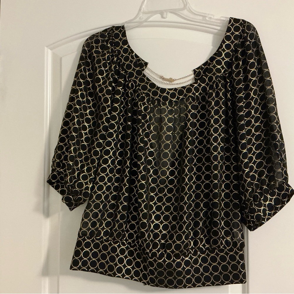 Guess Black and Gold Circle Pattern Blouse